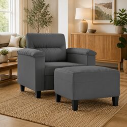 Grey Microfibre Sofa Chair with Footstool for Comfort
