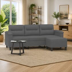 Comfortable 3-Seater Sofa with Footstool in Grey