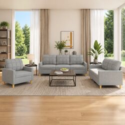 Inviting 3 Piece Grey Fabric Sofa Set for Living Rooms