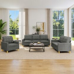 Grey Fabric 3 Piece Sofa Set for Cozy Living Rooms