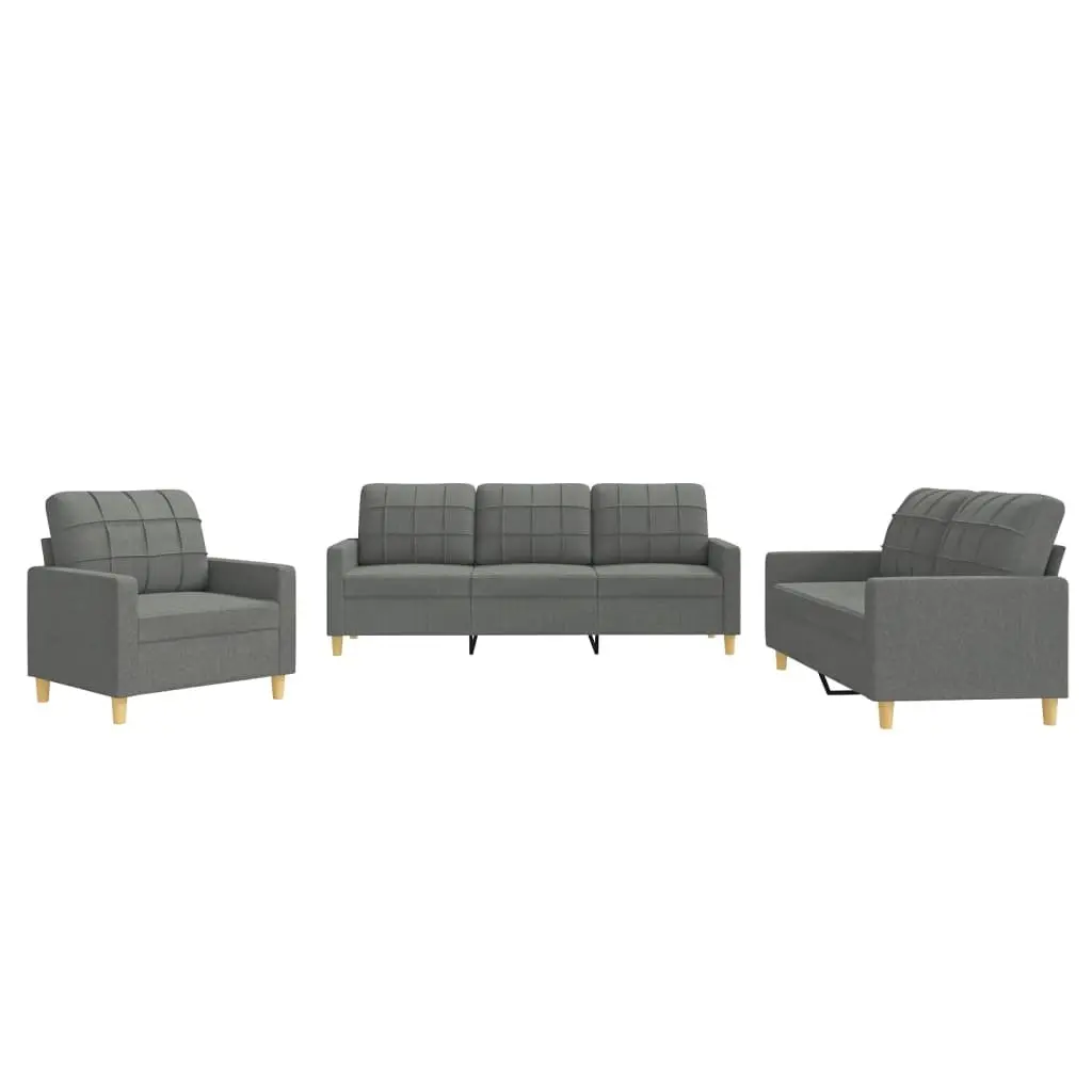 3 Piece Sofa Set Grey Fabric Living Room Furniture Seating with Cushions Modern