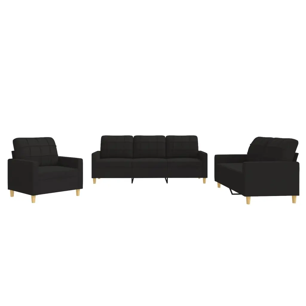 3 Piece Sofa Set Black Fabric Modern Living Room Furniture Couch