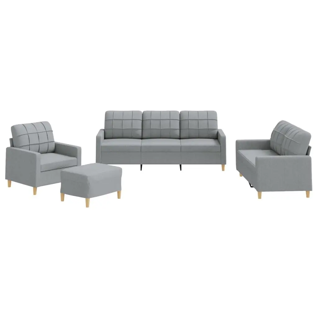 Grey Fabric Lounge Suite Sofa Set 4 Piece with Cushions and Footstool
