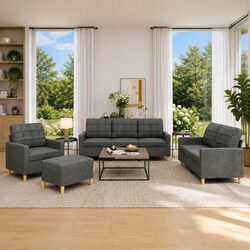 Comfortable 4 Piece Grey Sofa Set with Footstool