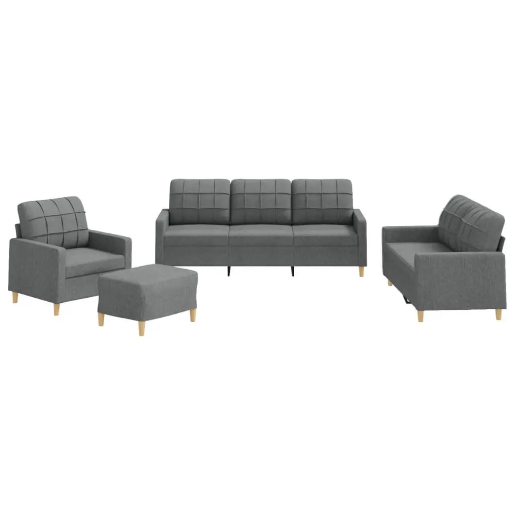 Sofa Set Grey Fabric 4 Piece Living Room Furniture