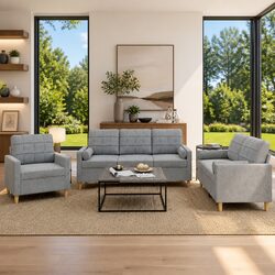 Warm Grey Fabric 3 Piece Sofa Set with Pillows
