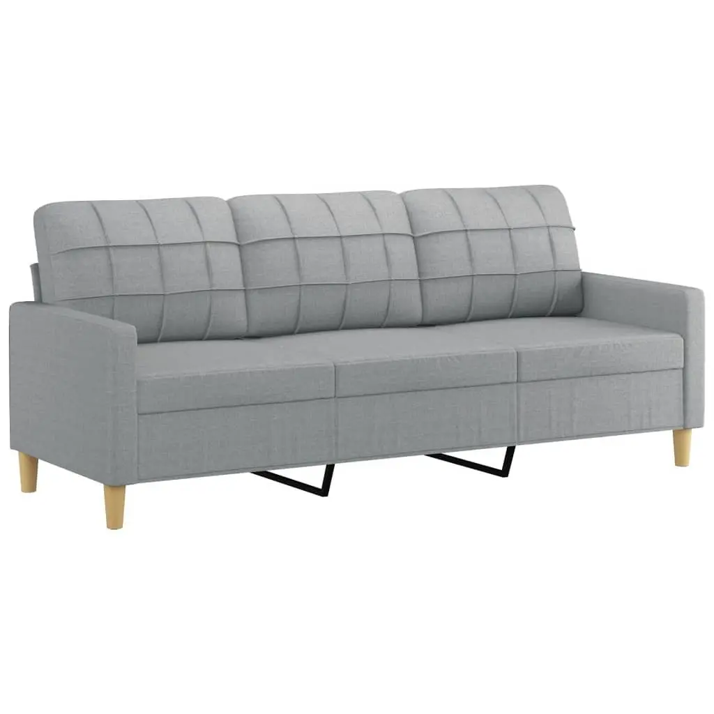 3 Piece Sofa Set Grey Fabric Living Room Couch with Pillows Comfortable Seating
