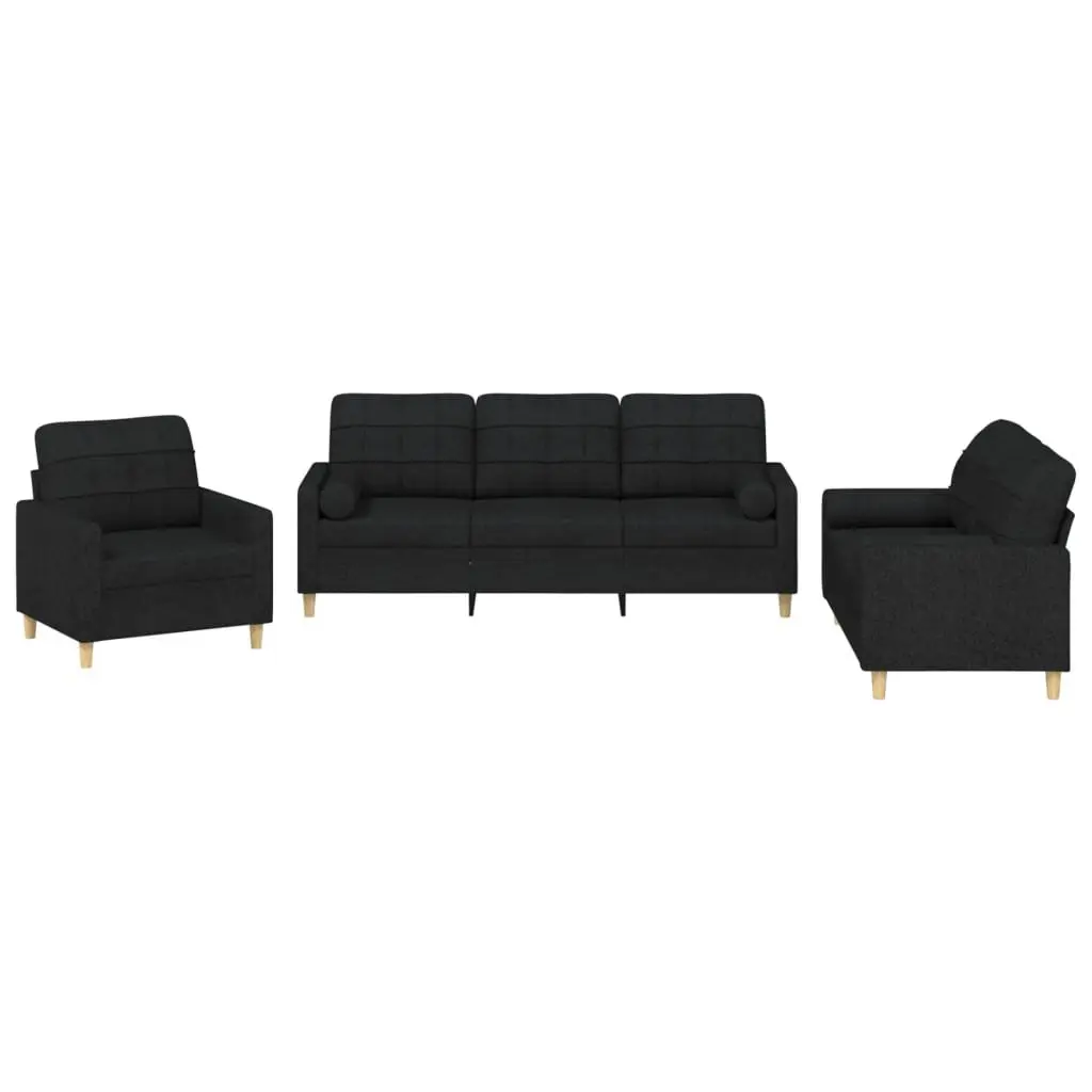 3 Piece Sofa Set Black Fabric Living Room Sectional