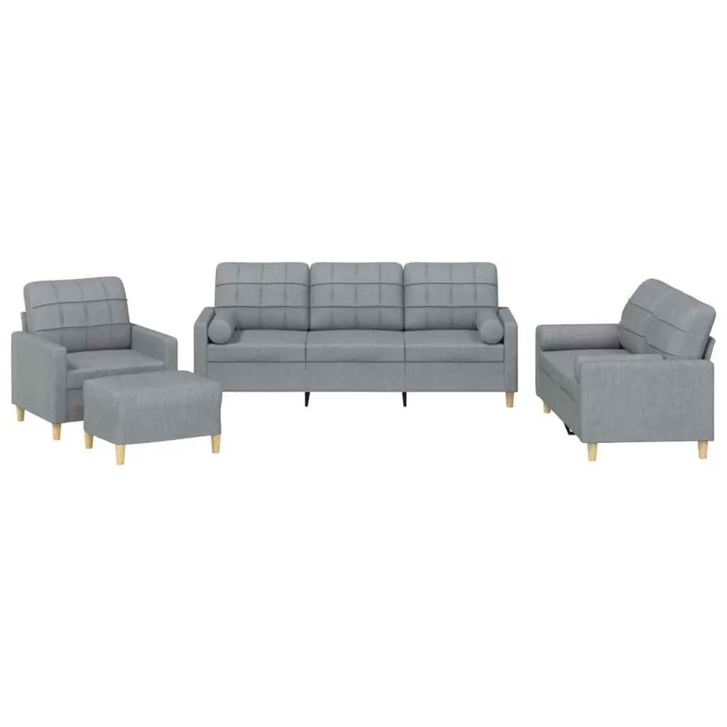 Grey Fabric Lounge Suite Sofa Set with Ottoman and Pillows 4 Pieces