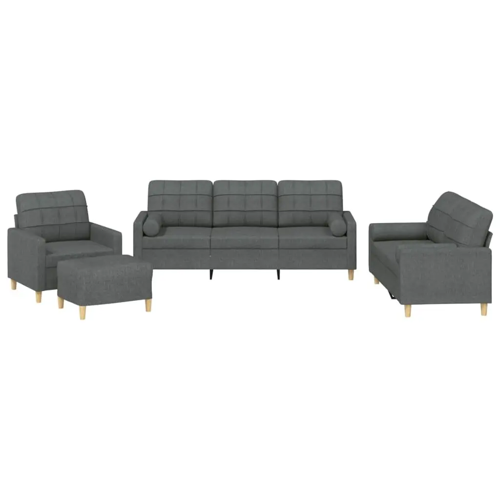 4 Piece Sofa Set Grey Fabric Lounge with Pillows Footstool Living Room Furniture