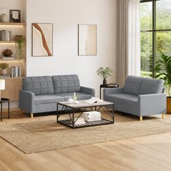 2 Piece Grey Fabric Sofa Set for Living Room