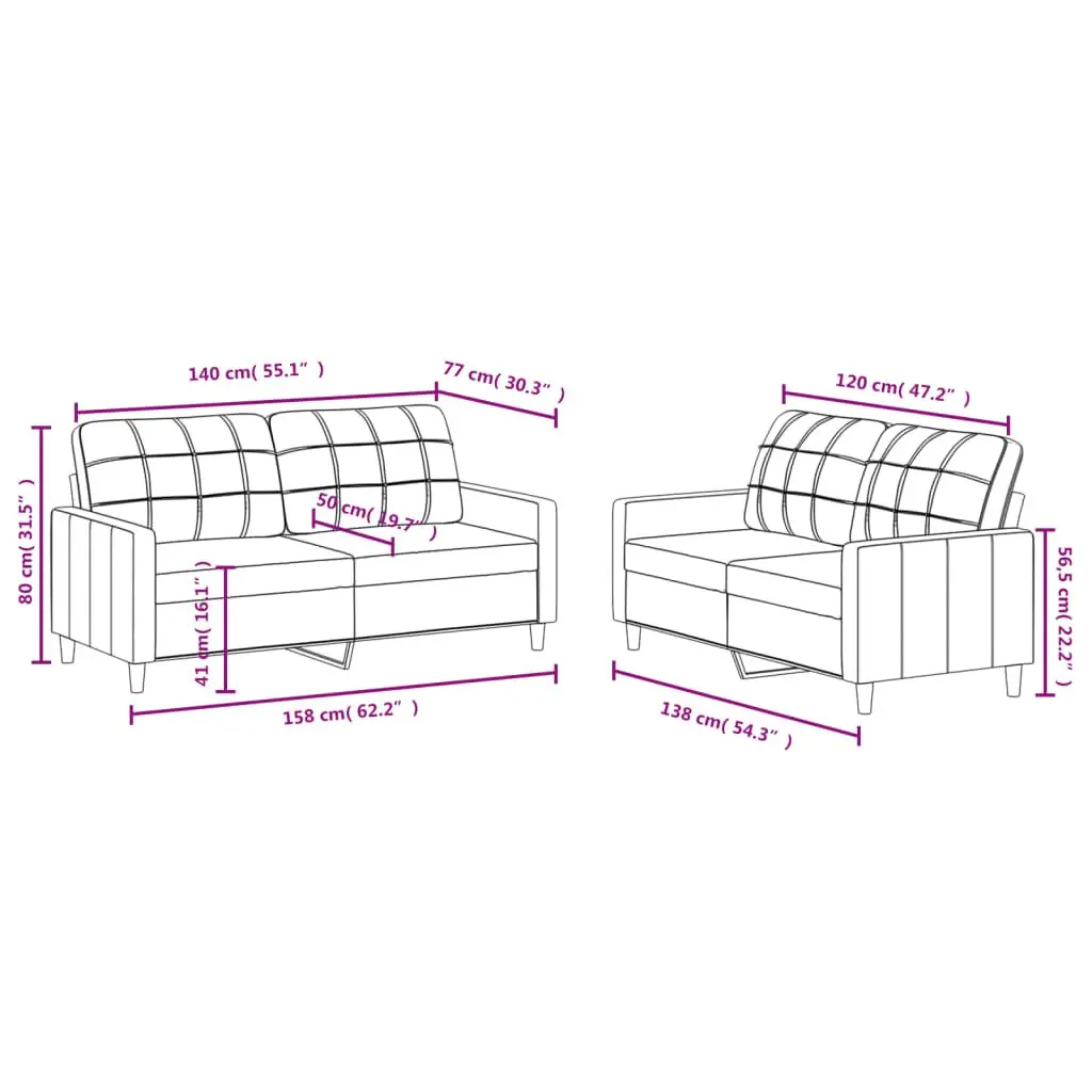 2 Piece Sofa Set Grey Fabric Contemporary Living Room Furniture