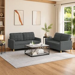 Cozy Grey Fabric 2 Piece Sofa Set with Cushions
