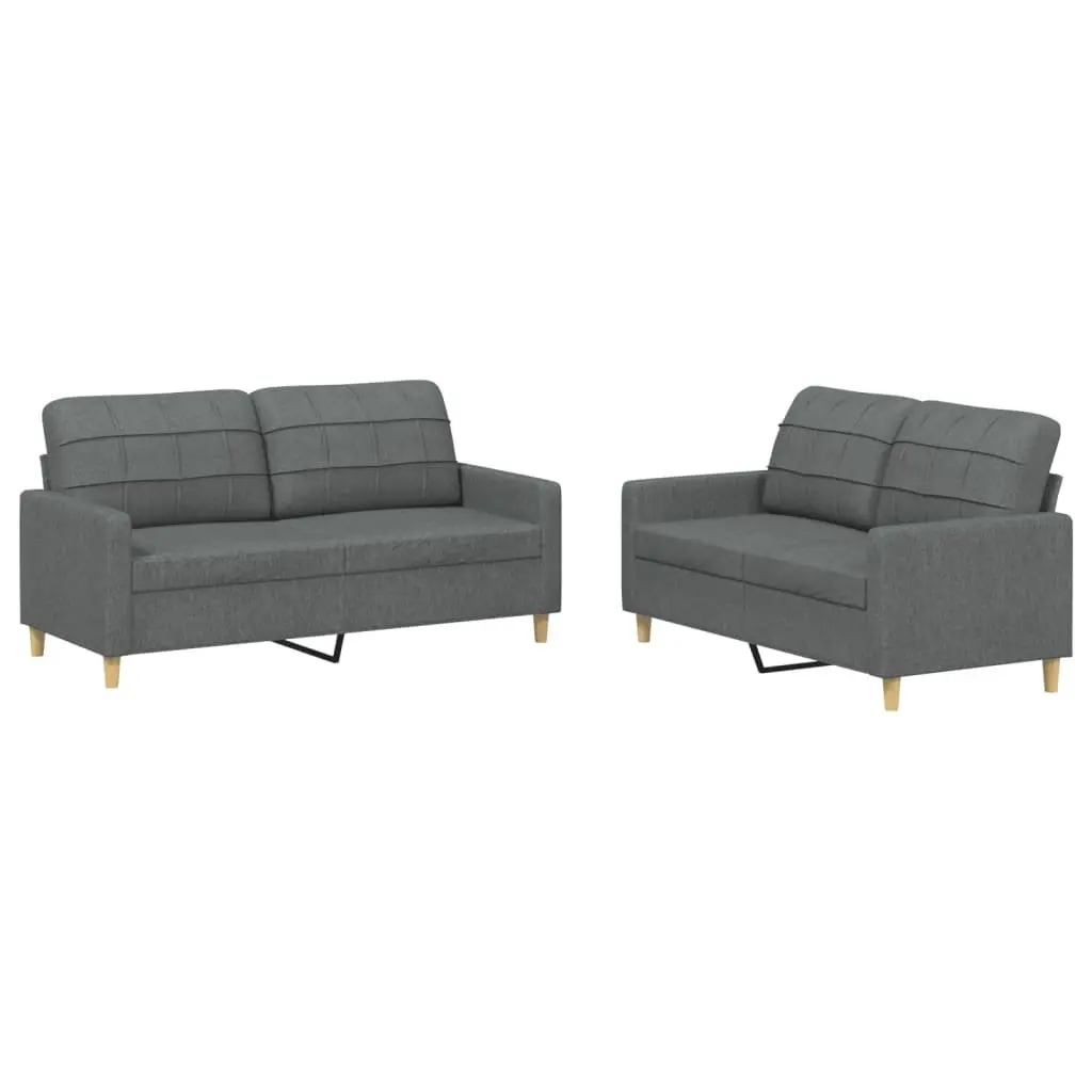 Grey Fabric Armchair Set Modern Lounge Suite 2 Piece Plywood Metal Frame Comfort