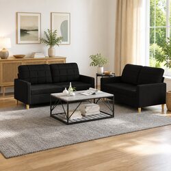Warm Black Fabric 2 Piece Sofa Set for Living Rooms