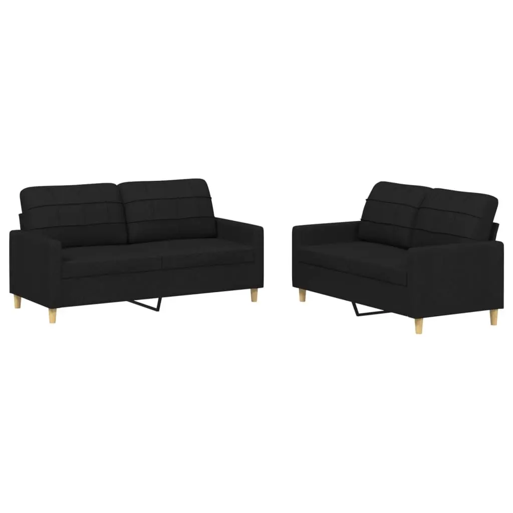 Sofa Set Black Fabric Modern 2 Piece Living Room Lounge Couch