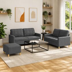 Comfortable 3 Piece Sofa Set with Footstool in Grey