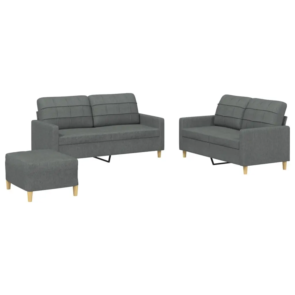 3 Piece Sofa Set Grey Fabric Lounge Suite Living Room Furniture