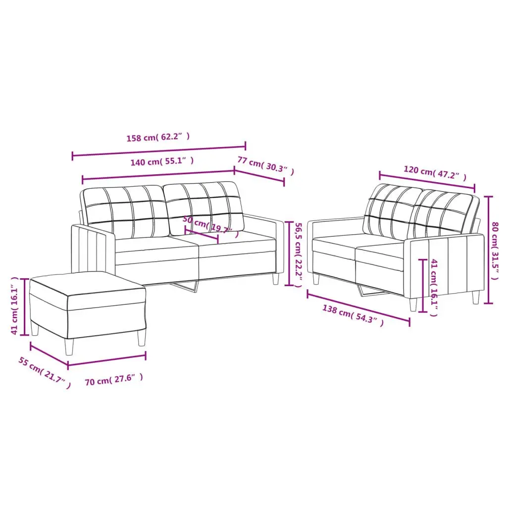 3 Piece Sofa Set Grey Fabric Lounge Suite Living Room Furniture