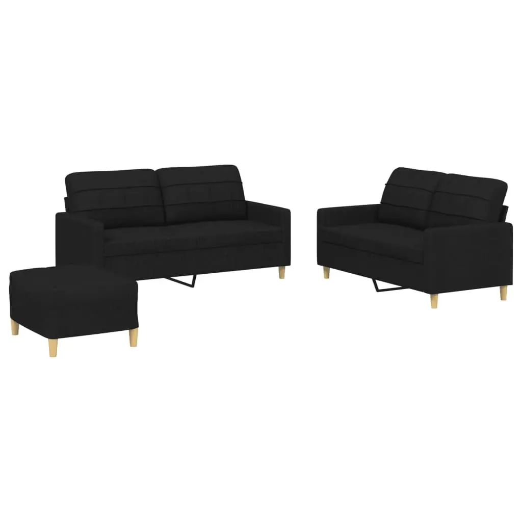 3 Piece Sofa Set Black Fabric Living Room Lounge Suite