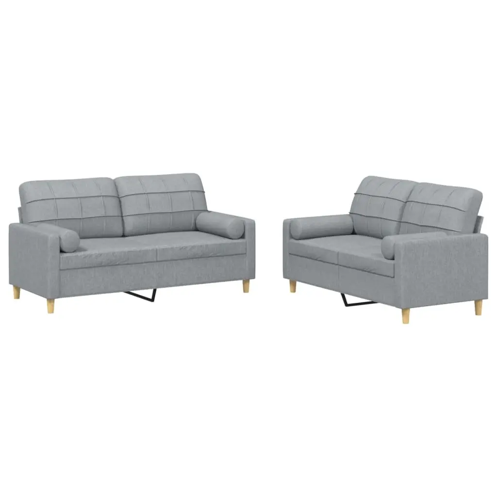 2 Piece Sofa Set Grey Fabric Lounge Suite Thick Cushioned Padded Seat Plywood and Metal Frame