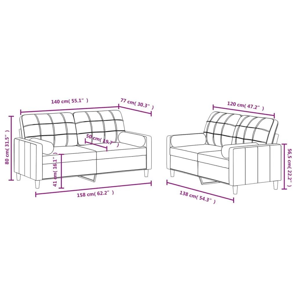 2 Piece Sofa Set Grey Fabric Lounge Suite Thick Cushioned Padded Seat Plywood and Metal Frame