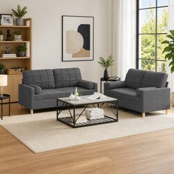 Grey Fabric 2 Piece Sofa Set for Living Rooms