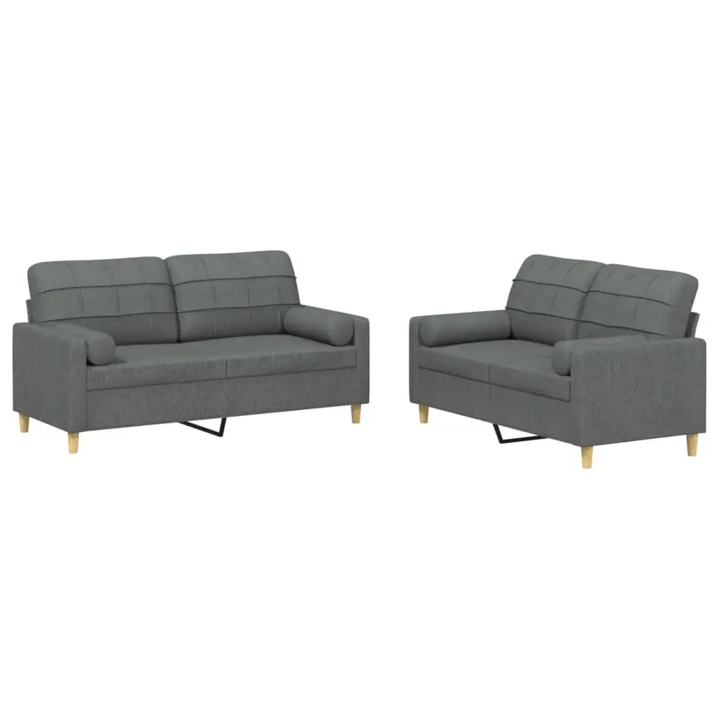2 Piece Sofa Set Grey Fabric Couch Plywood and Metal Living Room Furniture