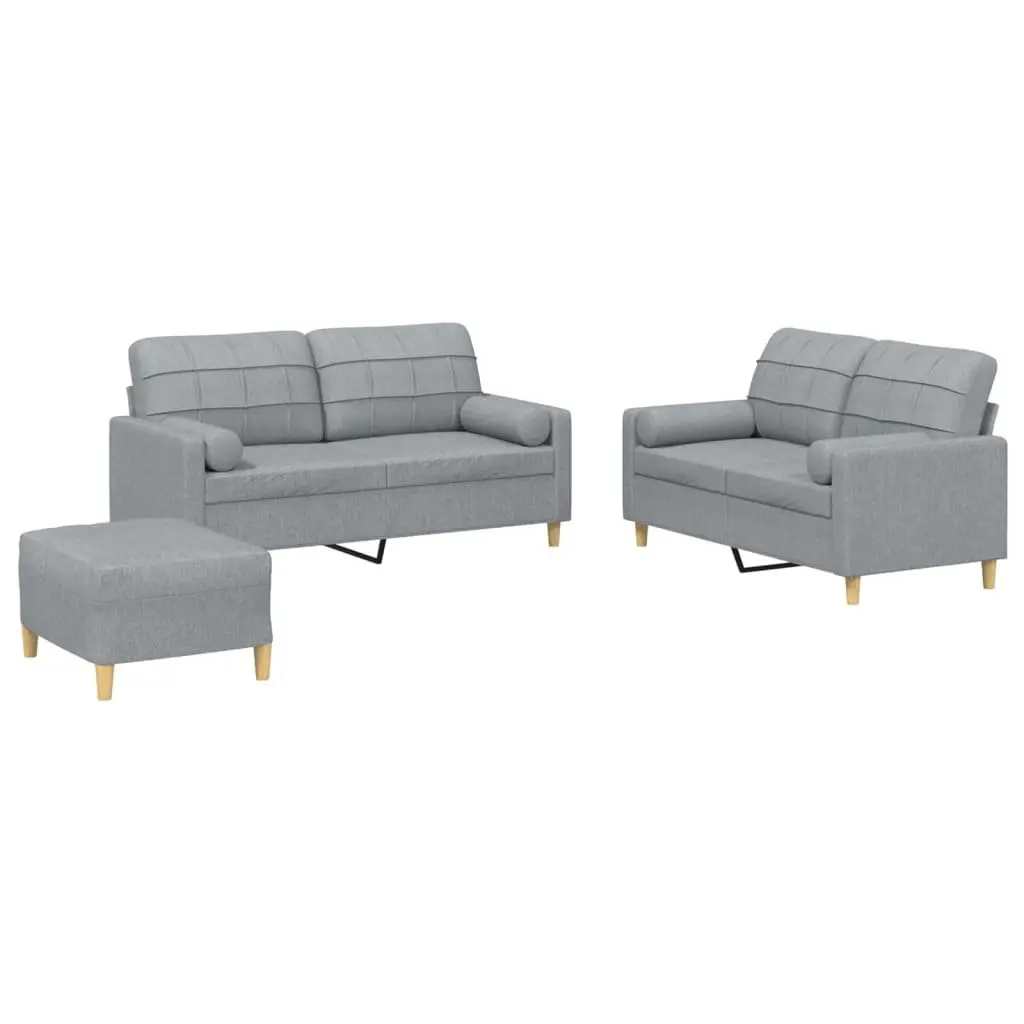 3 Piece Sofa Set Grey Fabric Living Room Lounge Suite