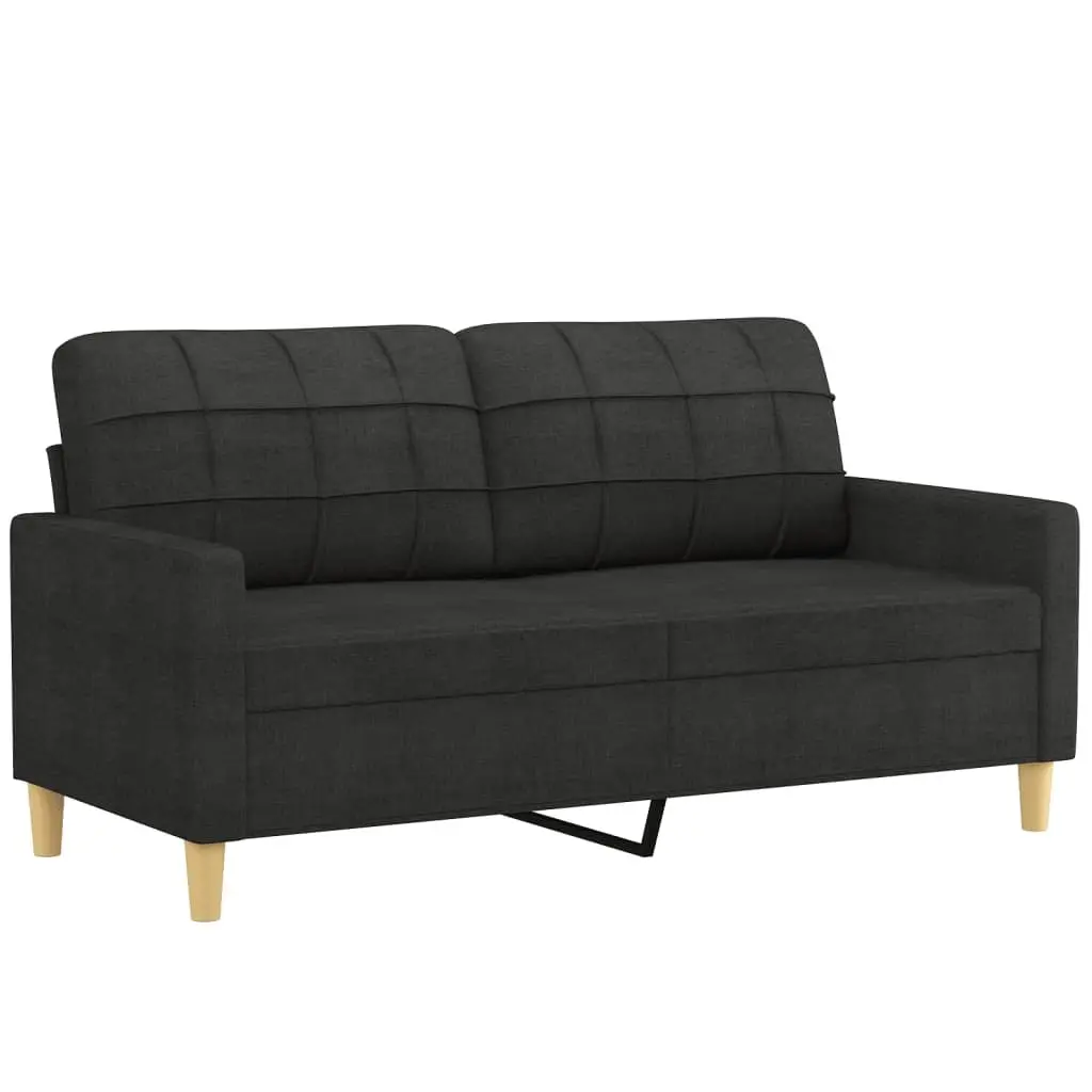 3 Piece Sofa Set Black Fabric Lounge Suite Couch with Pillows Footstool