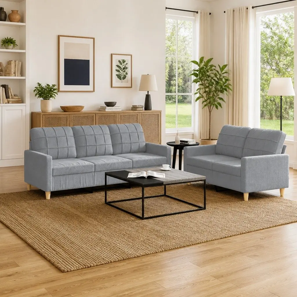 Sofa Set Grey Fabric 2 Piece Living Room Seating Couch