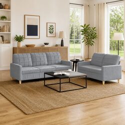 Grey Fabric 2-Piece Sofa Set for Living Room