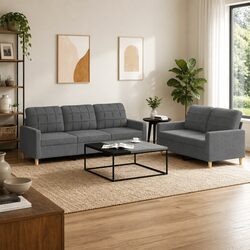 2 Piece Sofa Set in Dark Grey Fabric for Living Room
