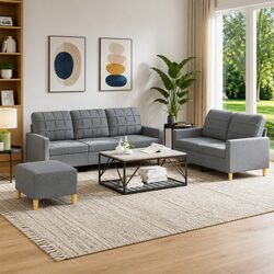 Cozy 3 Piece Grey Fabric Sofa Set for Living Rooms