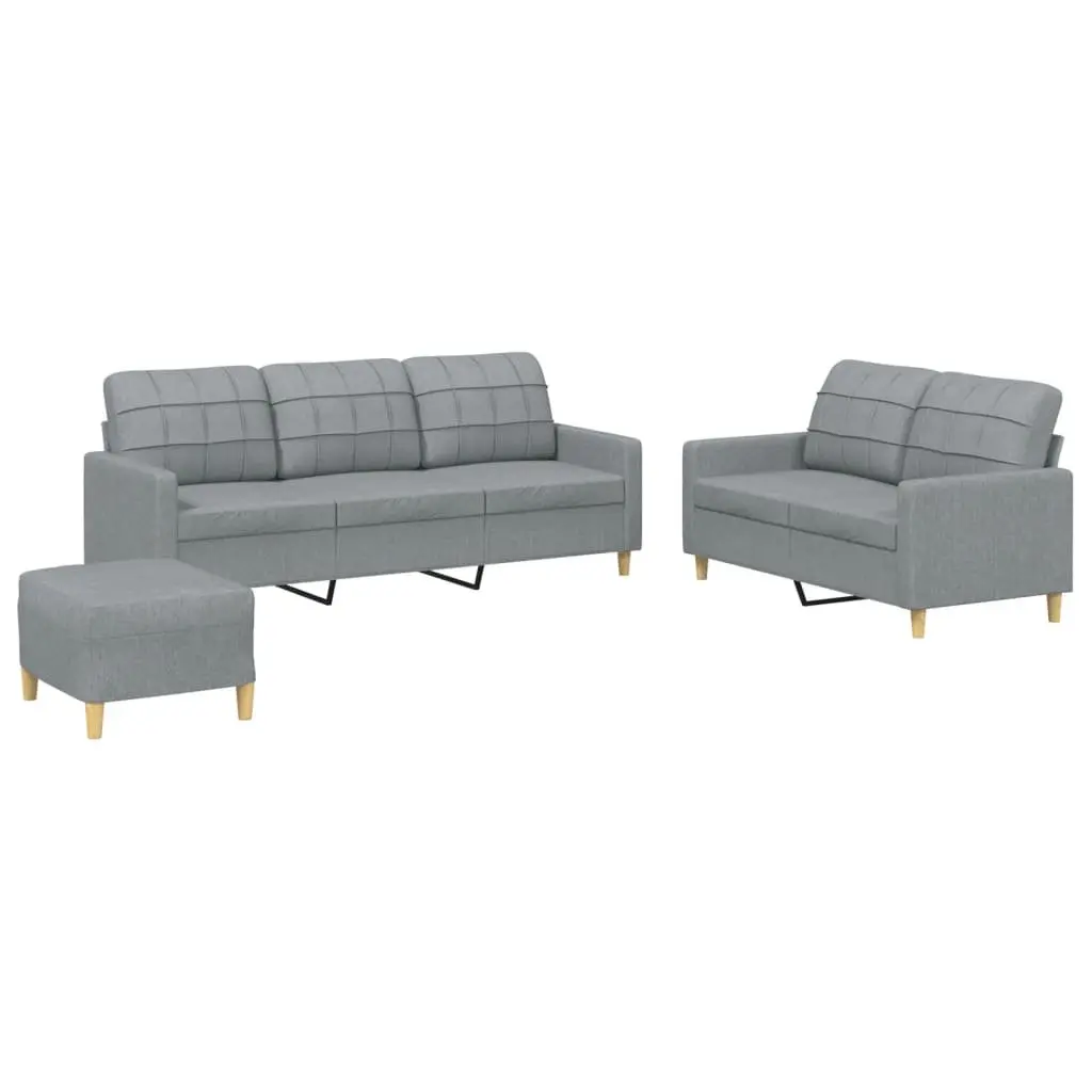 Grey Fabric Lounge Suite Compact 3 Piece Sofa Set Armchair Footstool