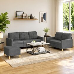 Grey Fabric 3 Piece Sofa Set with Footstool