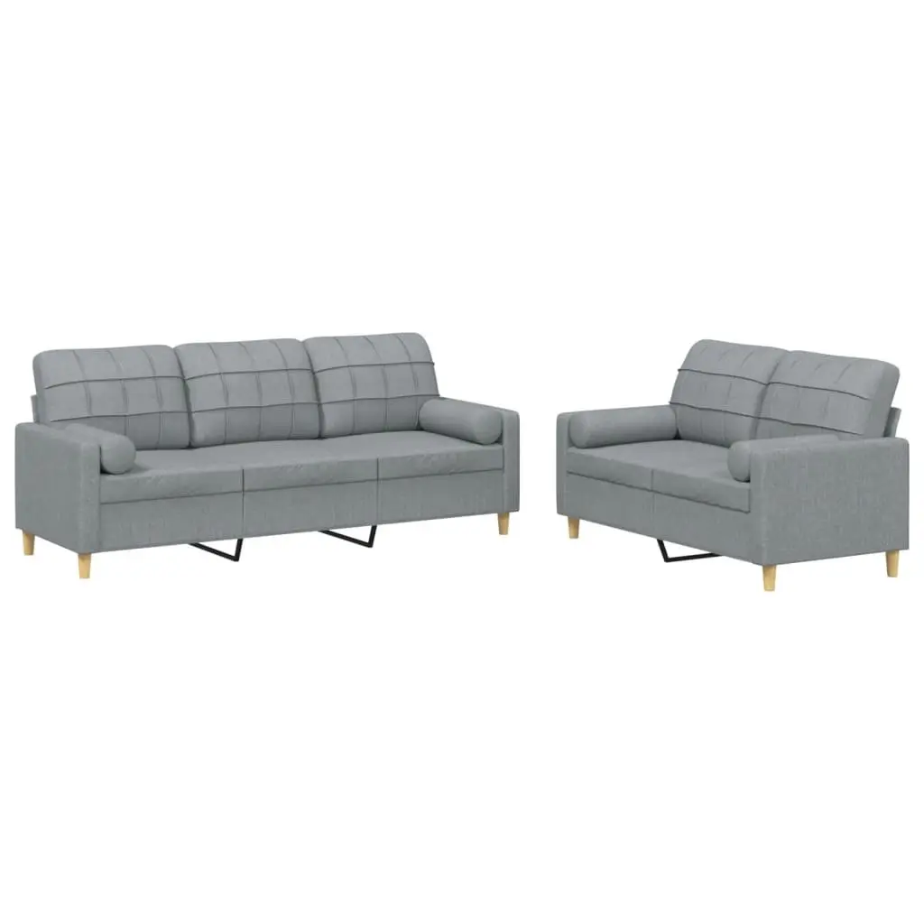 2 Piece Sofa Set Grey Fabric Plywood and Metal Frame