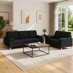 Comfortable 2 Piece Sofa Set in Black Fabric