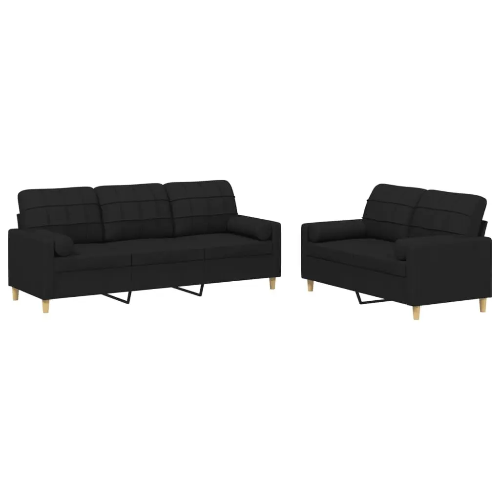 2 Piece Sofa Set Black Fabric Upholstery Plywood and Metal Frame