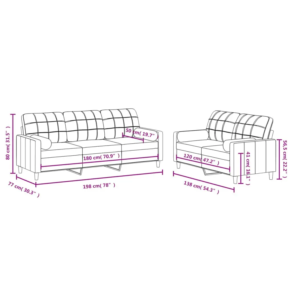 2 Piece Sofa Set Black Fabric Upholstery Plywood and Metal Frame