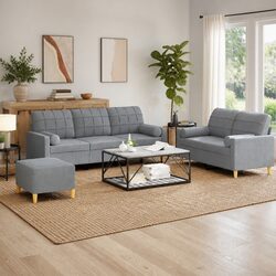 Cozy 3 Piece Grey Sofa Set with Footstool