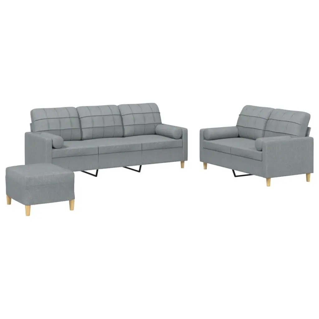 Sofa Set Grey Fabric 3 Piece Living Room Furniture