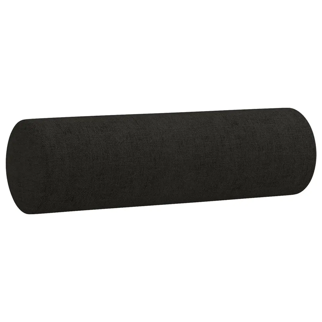 3 Piece Sofa Set Black Fabric Lounge Suite with Footstool and Pillows