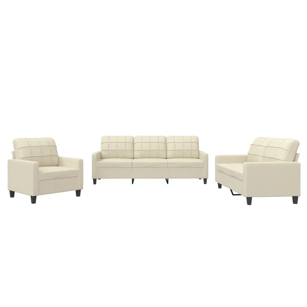 3 Piece Sofa Set Modern Cream Faux Leather Couch Cushions