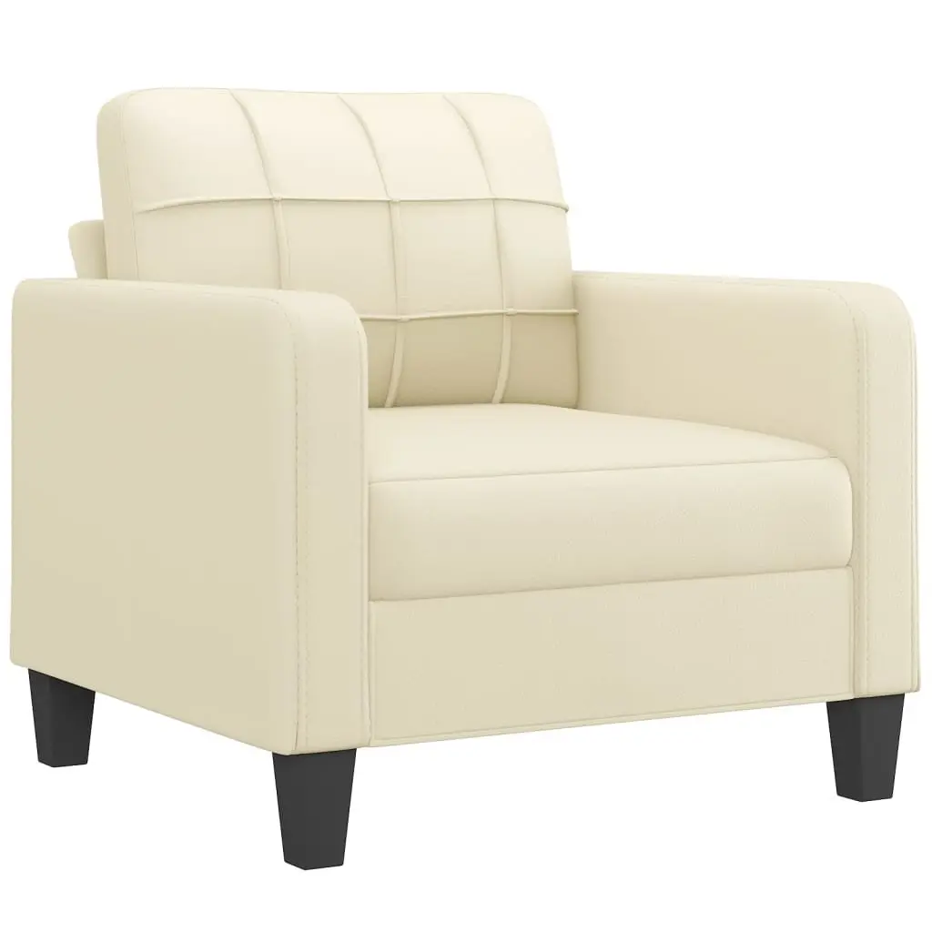3 Piece Sofa Set Modern Cream Faux Leather Couch Cushions