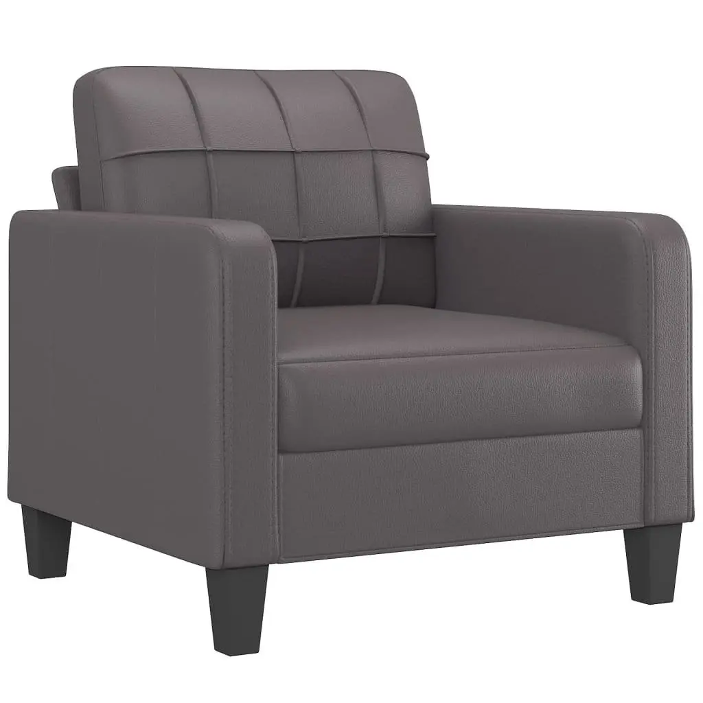 3 Piece Sofa Set Grey Modern Faux Leather Living Room Furniture
