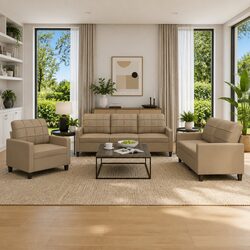 3 Piece Brown Faux Leather Sofa Set for Living Rooms