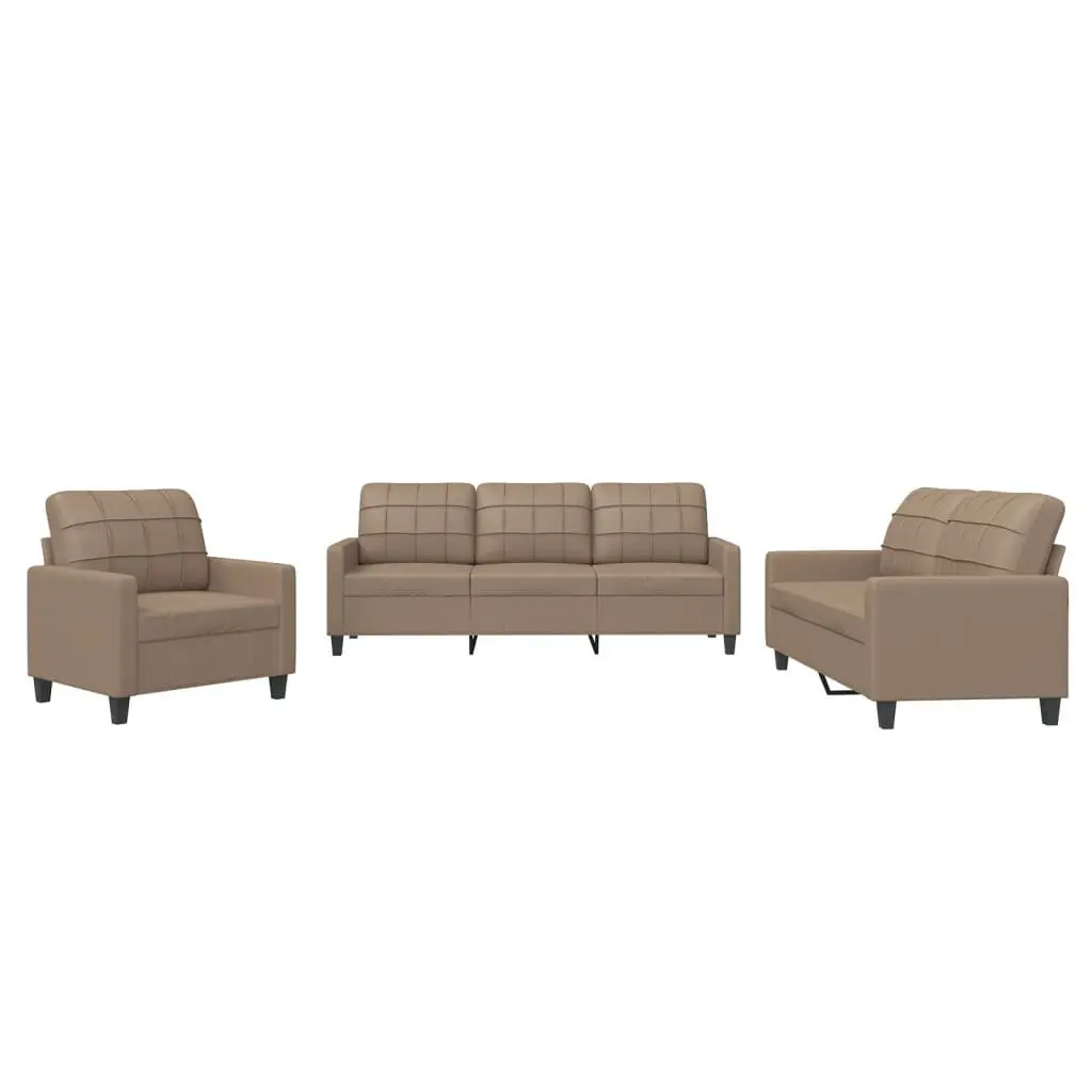 3 Piece Sofa Set Brown Faux Leather Modern Living Room Furniture