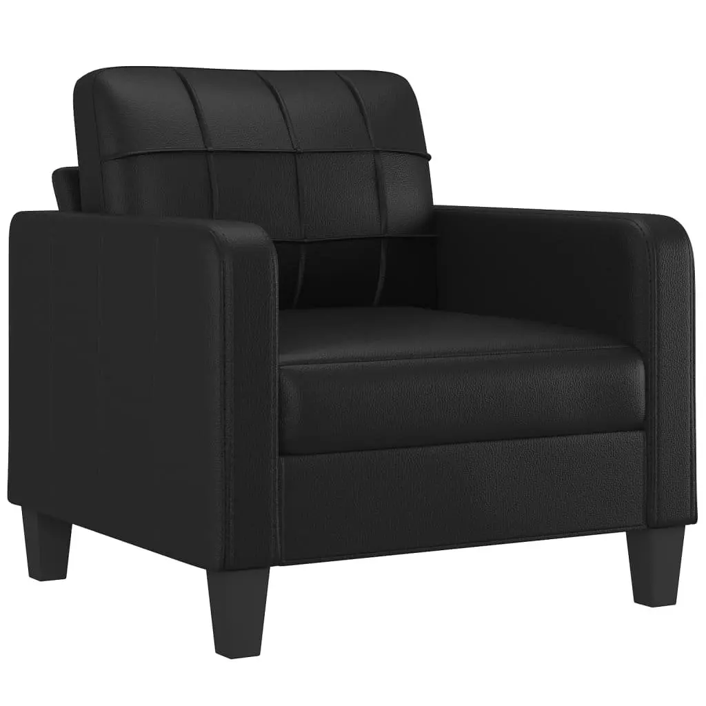 4 Piece Sofa Set Black Faux Leather Compact Lounge Seating with Cushions and Footstool