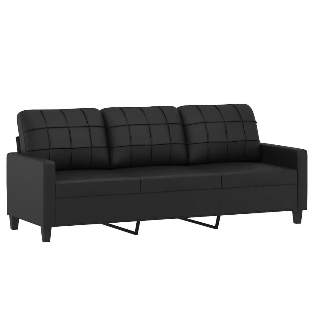 4 Piece Sofa Set Black Faux Leather Compact Lounge Seating with Cushions and Footstool